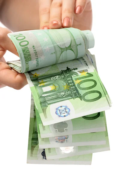 Euro pieniędzy w rękach kobiet. — Zdjęcie stockowe
