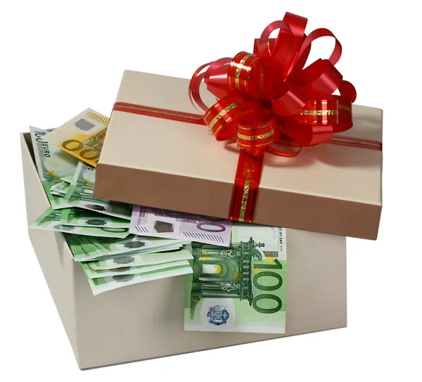 Подарункова коробка з євро грошима . — стокове фото