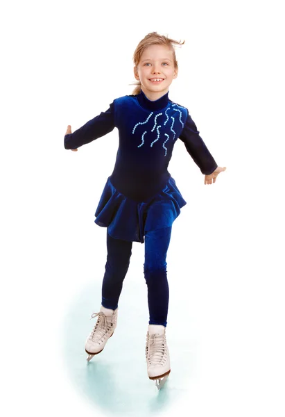 在蓝色运动穿着溜冰鞋的女孩. — 图库照片