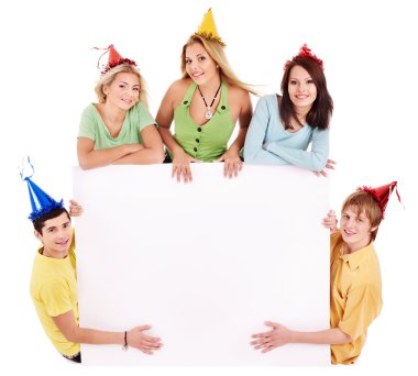 Group of young in party hat. clipart