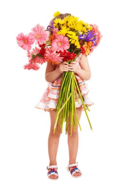 Child holding flowers. clipart