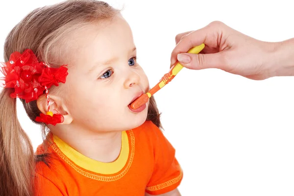 Niño limpio cepillarse los dientes . — Foto de Stock