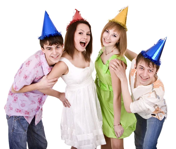 Grupp unga fira födelsedag. — Stockfoto