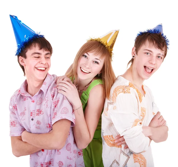 Group of teenager in party hat. — Stock Photo, Image