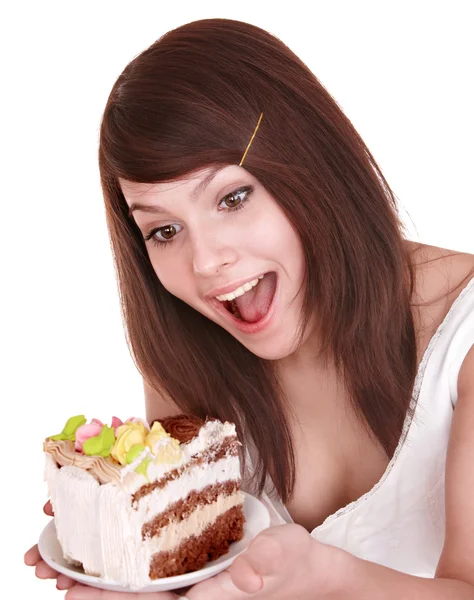 Дівчина їсть шматочок торта . — стокове фото