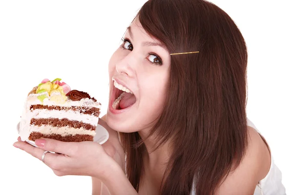 Κορίτσι με κέικ σοκολάτας. — Φωτογραφία Αρχείου