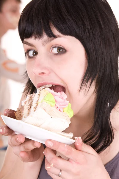 女孩吃一块蛋糕. — 图库照片