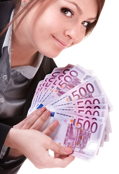 Junge Frau im Besitz von Eurogeld. — Stockfoto