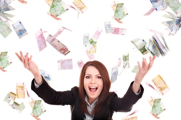 Dívka s létáním peníze. — Stock fotografie