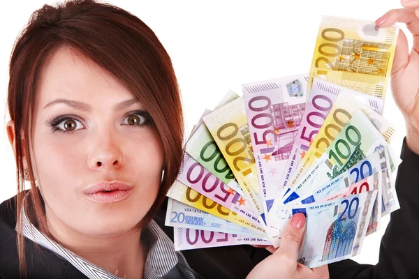 Mujer feliz con grupo de dinero . —  Fotos de Stock