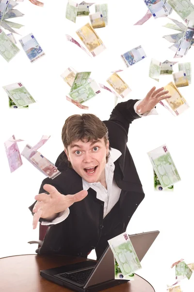 Business women with flying money. — Stock Photo, Image