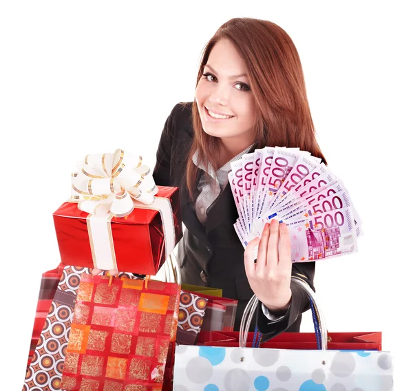 Business woman with money and shopping bag. — Stock Photo, Image