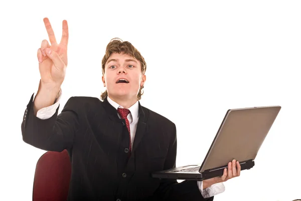 Homem de negócios com laptop no escritório. — Fotografia de Stock