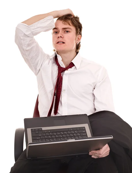 Businessman with laptop in crisis. — Stock Photo, Image