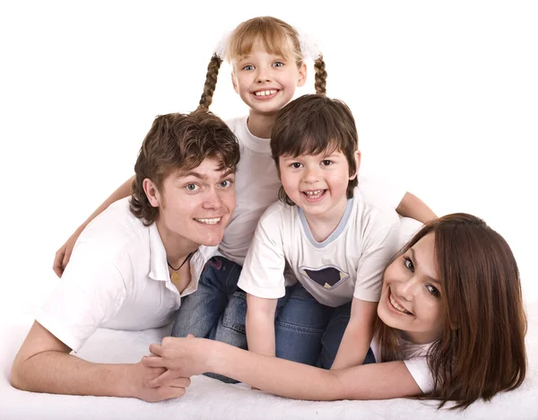 Família feliz: mãe, pai, filha, filho . — Fotografia de Stock