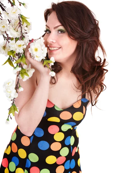 Beautiful girl with spring flower. — Stock Photo, Image