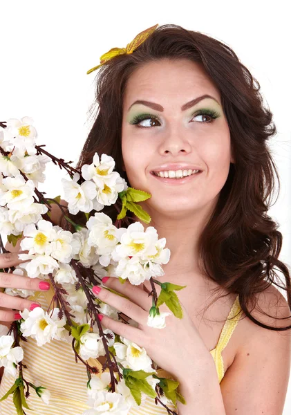 Bella ragazza con fiore di primavera . — Foto Stock