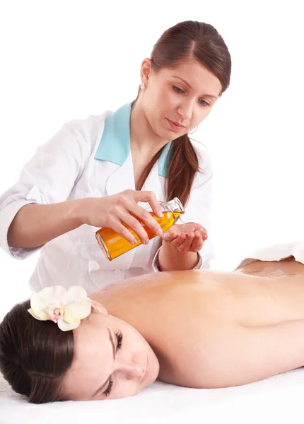Mooi wit meisje met Thaise massage. — Stockfoto