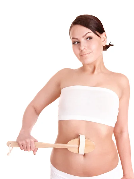 Young woman scrubbing stomach. — Stock Photo, Image