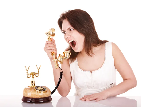 Aggressiva ung kvinna med telefonen. — Stockfoto