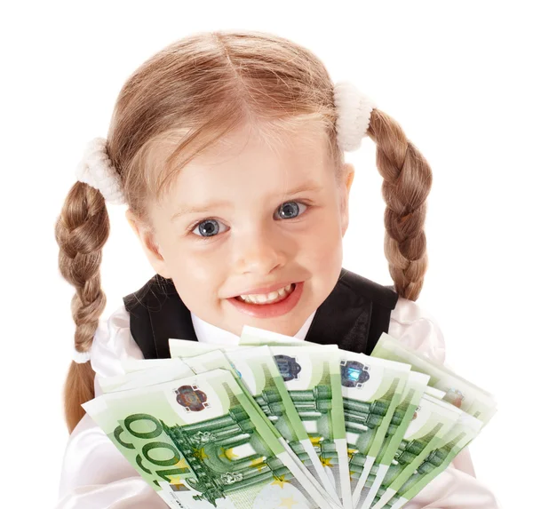 Para euro ile mutlu bir çocuk. — Stok fotoğraf