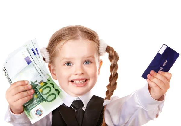 Criança feliz com dinheiro e cartão credut . — Fotografia de Stock
