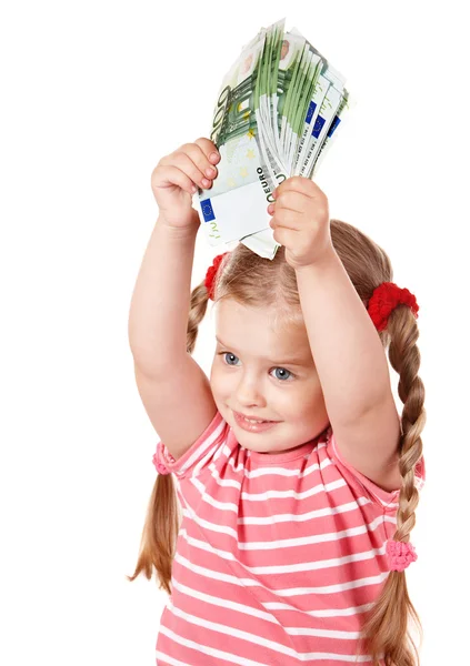 Para euro ile mutlu bir çocuk. — Stok fotoğraf