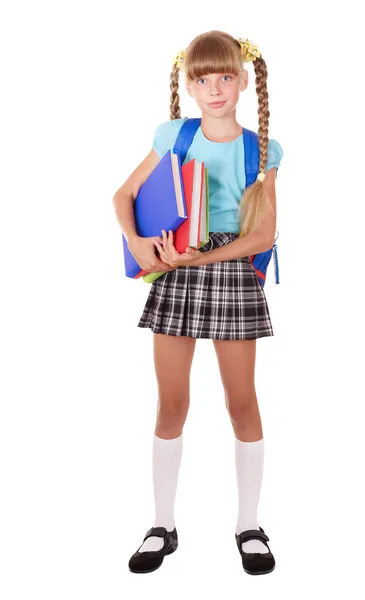 Schoolgirl with backpack holding books. — Stock Photo, Image