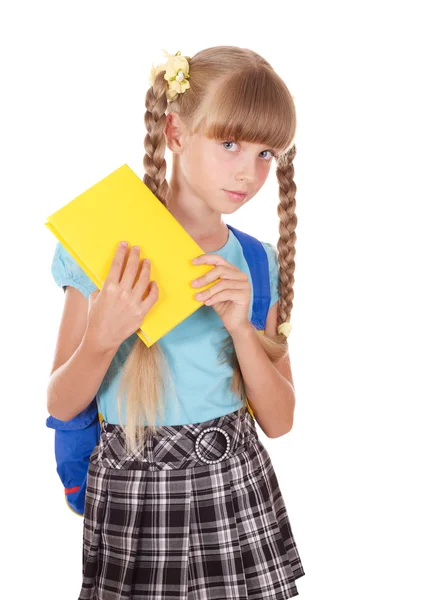 Schoolgirl with backpack holding books. — Stock Photo, Image