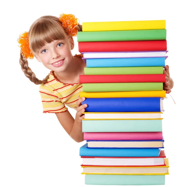 Colegiala sosteniendo pila de libros . —  Fotos de Stock