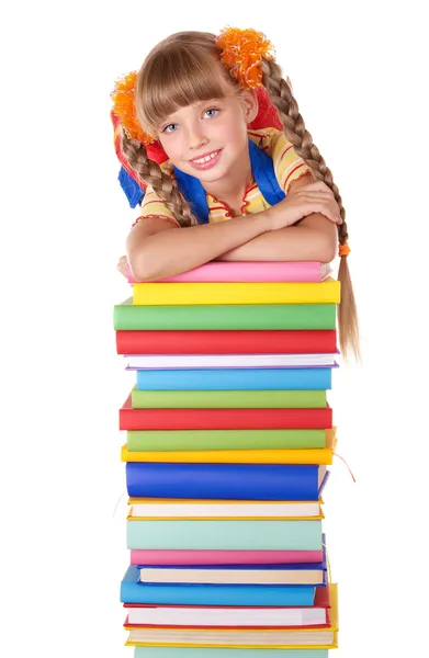 背包抱桩的书的小女生. — 图库照片