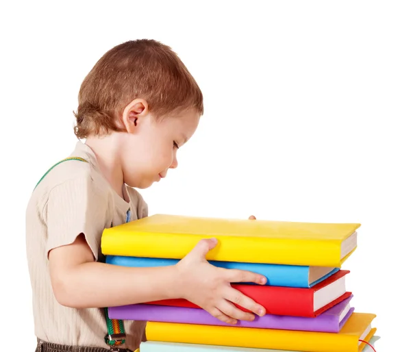 Enfant lecture pile de livres . — Photo
