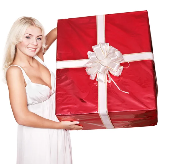 Girl with stack gift box. — Stock Photo, Image