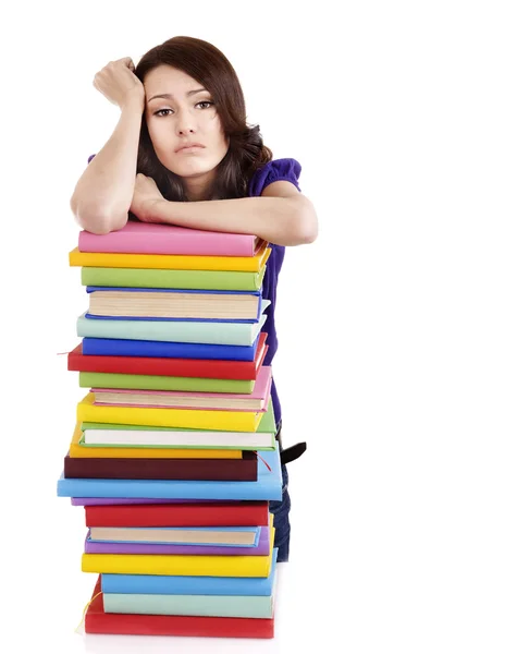 Chica con pila libro de color  . — Foto de Stock
