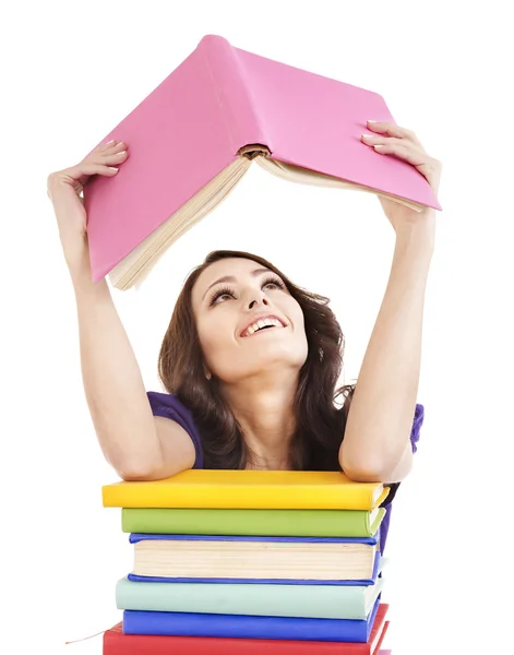 Chica con apilar libro de color  . — Foto de Stock