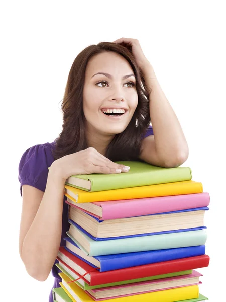 Chica con pila libro de color  . —  Fotos de Stock