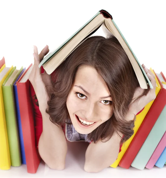 Chica con pila libro de color . —  Fotos de Stock