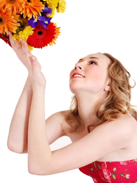 年轻女子牵着花. — 图库照片