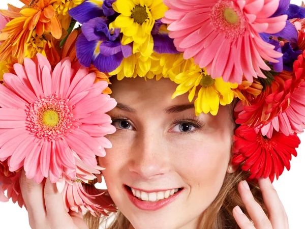 Young woman with with flowers on her hair. — Stock Photo, Image
