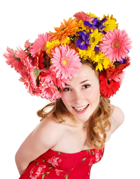 Young woman with with flowers on her hair. — Stock Photo, Image