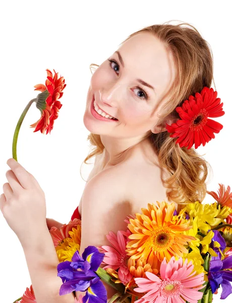 Mujer joven sosteniendo flor . — Foto de Stock