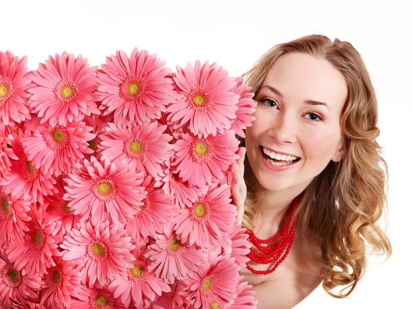 年轻女子牵着花. — 图库照片