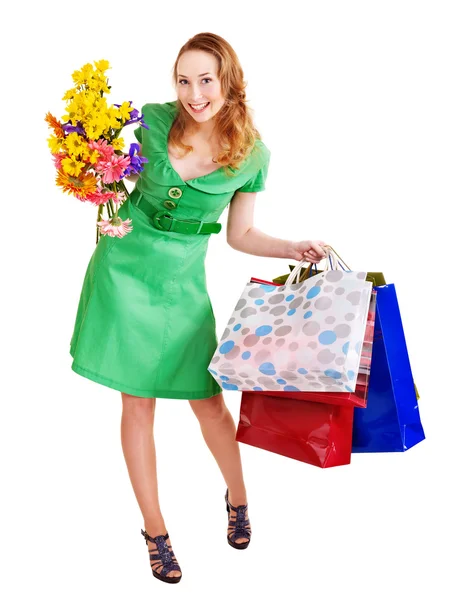 Alışveriş çantalı genç kadın.. — Stok fotoğraf