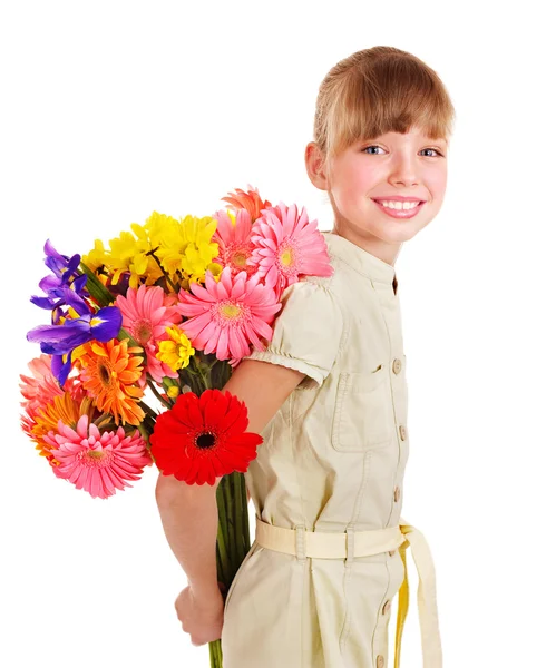 Happy child holding flowers. — Stock Photo, Image