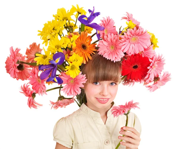 그녀의 머리에 꽃을 가진 아이. — 스톡 사진