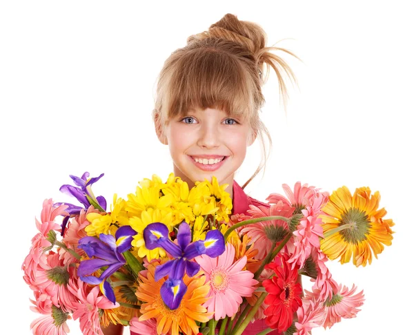 Ευτυχισμένη παιδική εκμετάλλευση λουλούδια. — Φωτογραφία Αρχείου