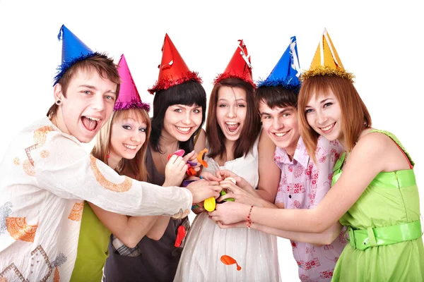 Group of teenagers celebrate birthday. Stock Photo
