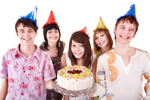 Group of teenagers celebrate happy birthday. Stock Picture