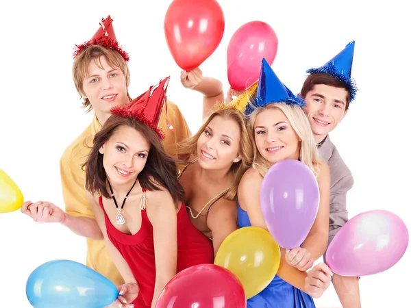 Group of young in party hat. Stock Photo