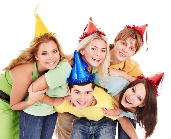 Group of young in party hat. Royalty Free Stock Images